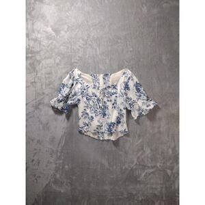 Commense Floral Top Womens S Blue White Puff Sleeve Cottagecore Summer Bloomcore